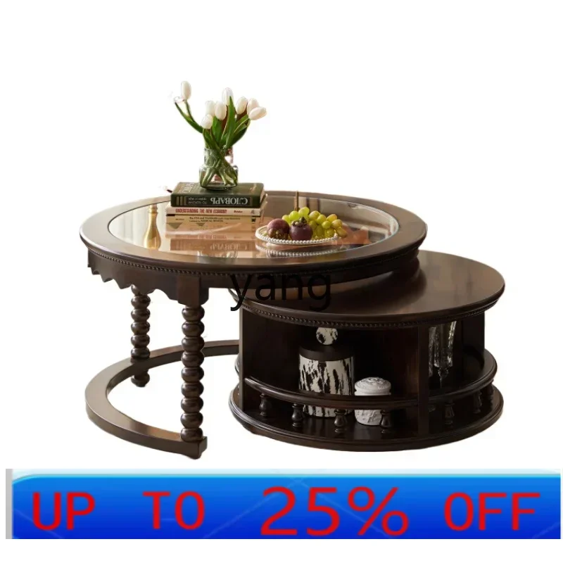 

LHH retro round solid wood coffee table TV cabinet combination