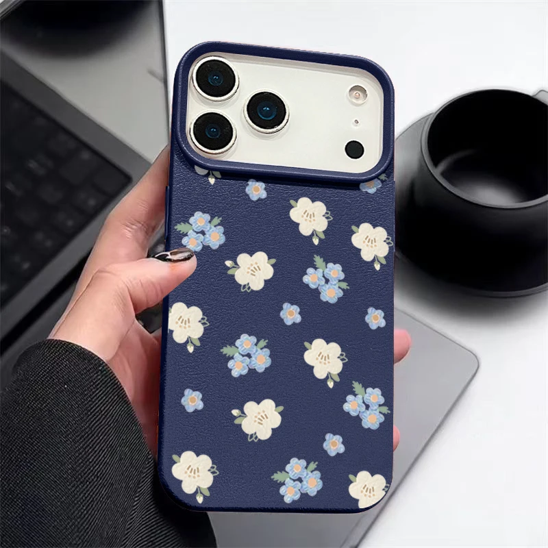 Small Flowers Phone Case For iPhone Air 17 16 Pro Max 15 14 13 12 Pro Max 11 16e Shockproof Soft Silicone Leather Texture Cover