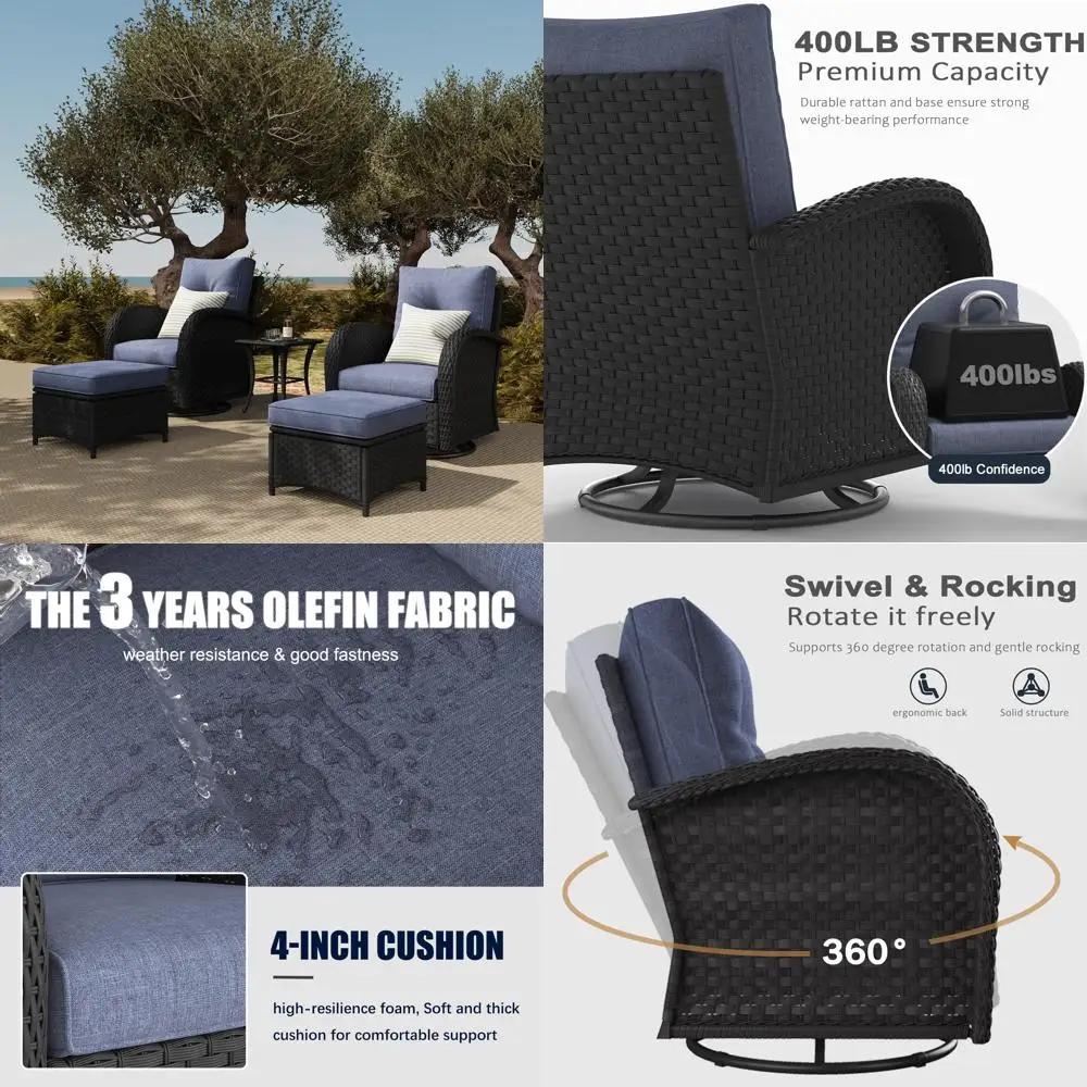 

Outdoor Patio Furniture Set: 5-Piece Rattan Wicker Sectional Swivel Rocker Chairs