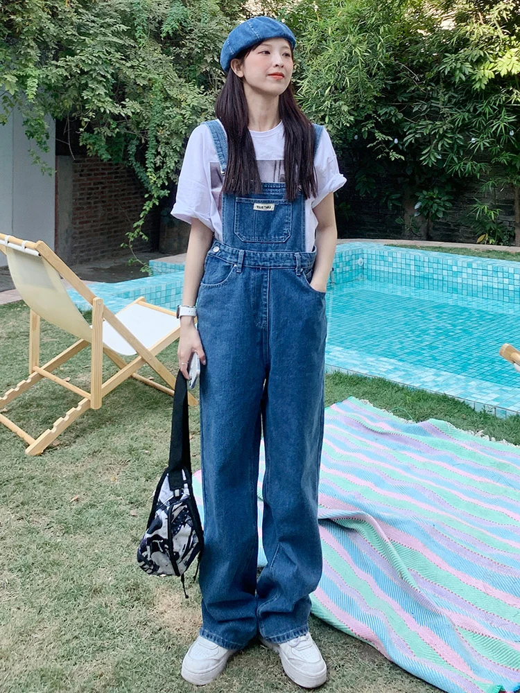 Blue High Waist Denim Overalls Women's Loose Fitting Slimming Summer New Korean Sle Small Size One-Piece Pants
