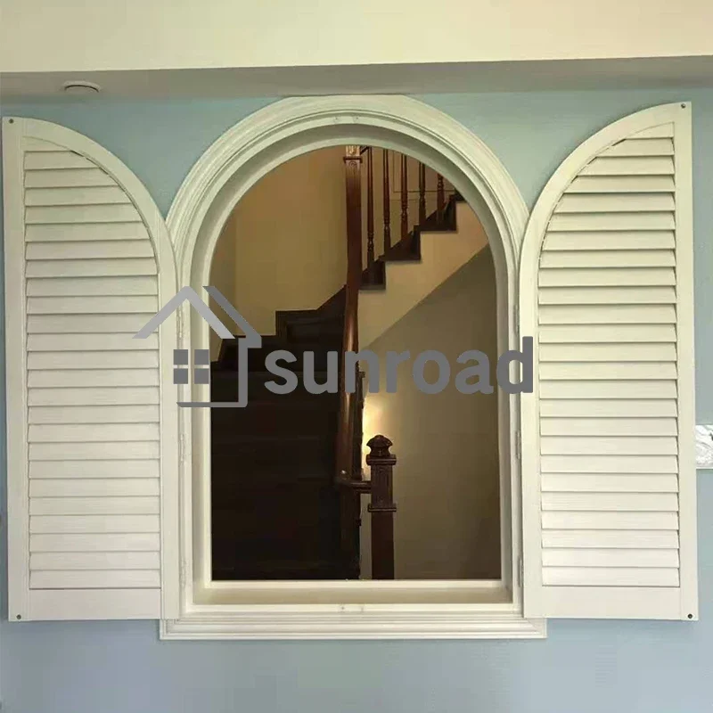 Sunroad High Quality Factory Wholesale Price Special Shape Window Wooden Basswood Pvc Paulownia Plantation Shutter Louver Door