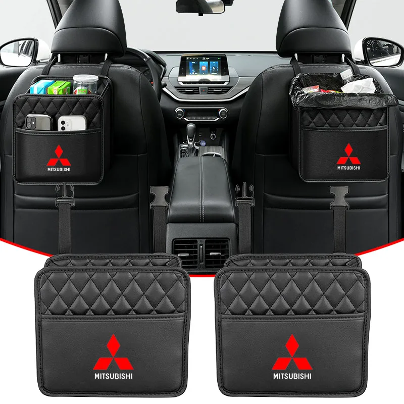 Bolsa de armazenamento para assento de carro, bolsa de mão, bolsos para copos, emblemas de organização para mitsubishi lancer asx outlander pajero l200