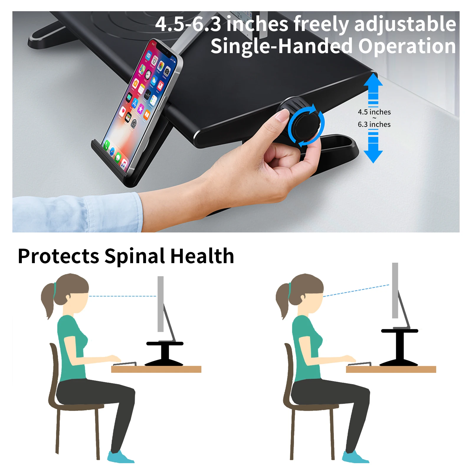 Eary Computer Monitor Stand Riser for Desk 4.5-6.3 Inches Freely Adjustable with Cellphone Holder for Computer Laptop Printer TV