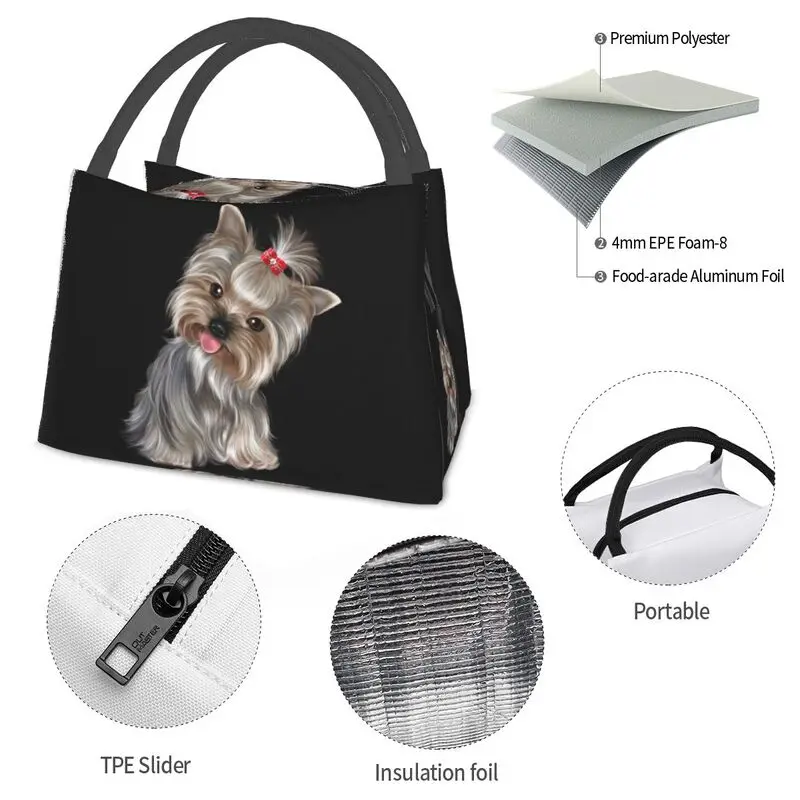 Yorkshire Terrier Insulated Lunch Bags for Outdoor Picnic Cute Yorkie Dog Resuable Thermal Cooler Bento Box Women