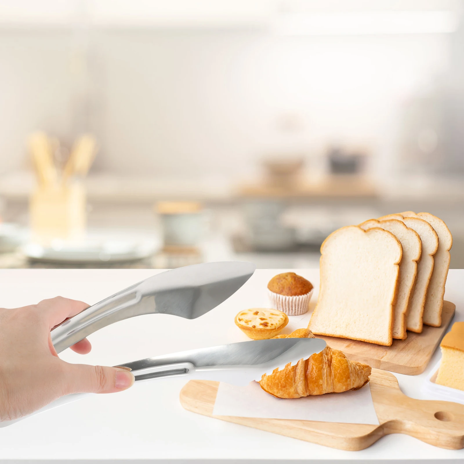 

Stainless Steel Food Tongs Heavy Duty Grilling BBQ Tools Salad Serving Tong Kitchen Utensils Bread Clamp Stainless Steel