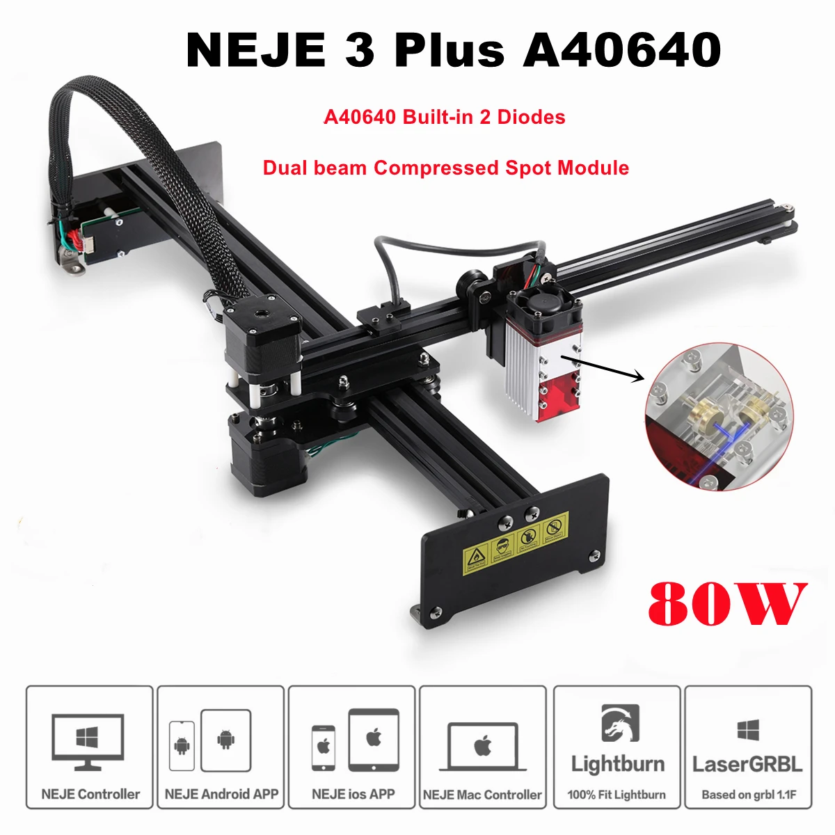 

NEJE 3 Plus A40640 CNC Laser Engraver 80W Laser Cutting Machine Metal Printer Wood Cutting Mark Tool Support Lightburn LaserGRBL