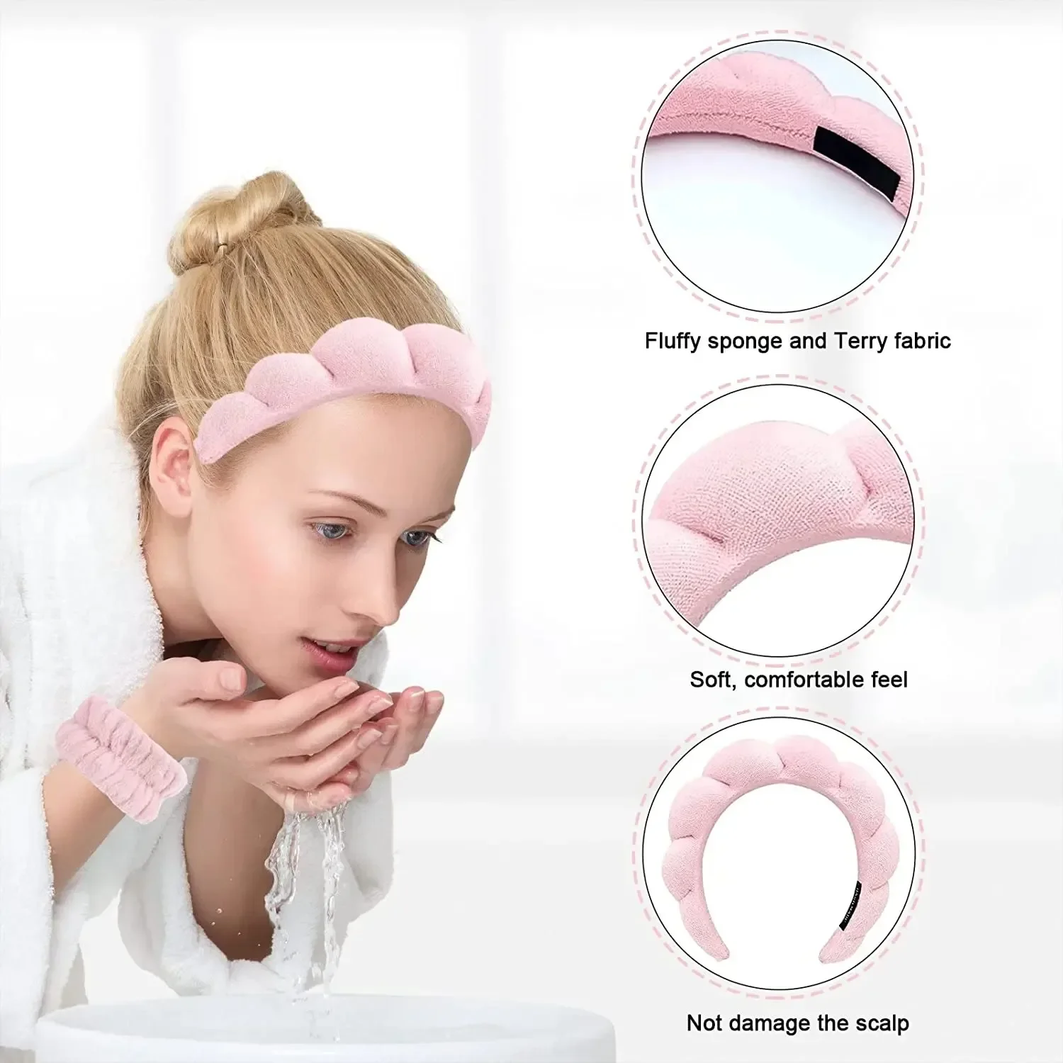 Bracelet de Sauna à Bulles pour le Lavage du Visage, Chouchous Bouffants, Spa, Maquillage, Douche, Soins de la Peau, 3 Pièces