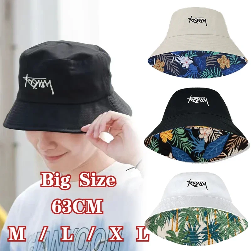 Big Head 63CM XL Size Letter Bucket Hat Men Double-Sided Women Floral Fisherman Hat Summer Casual Street Sun Hat Kids Bob Panama