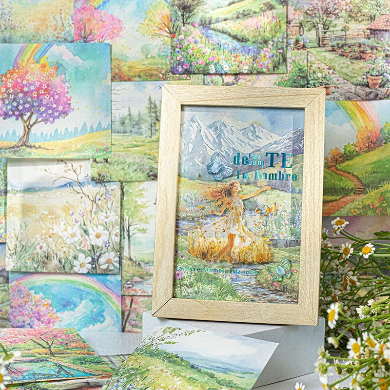 Mr Paper, 6 styles of spring scenery series watercolour landscape material paper, creative decoration stickers