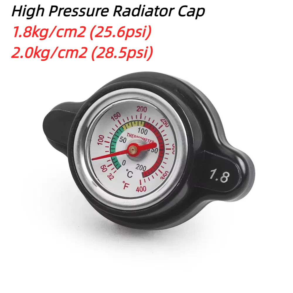 

High Pressure Radiator Cap with Temperature Gauge, 1.8 Bar Radiator Cap 25.6Psi for Honda for Kawasaki for Suzuki for Yamaha