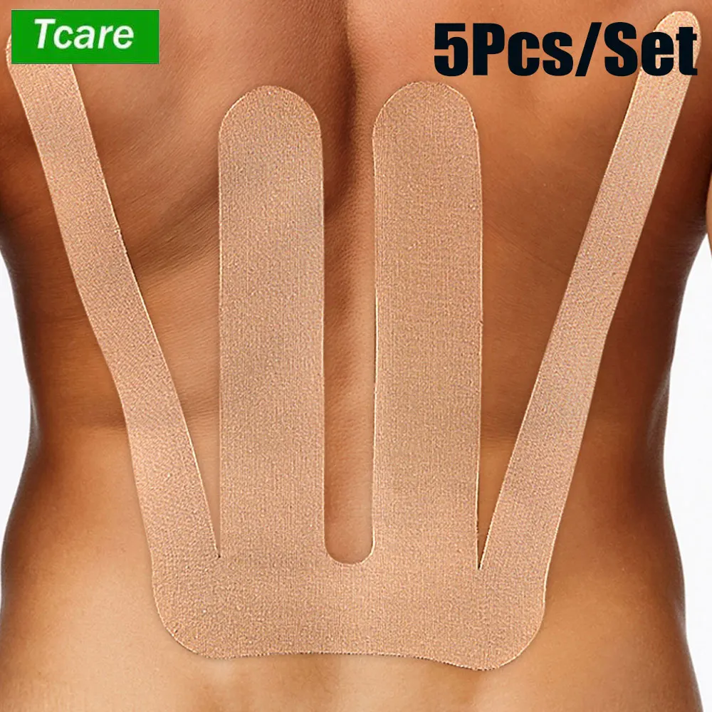 

5PCS Precut Kinesiology Tape for Lower Back, Waist Support & Stability, Athletic Tapes - Waterproof Breathable Latex-Free Tape