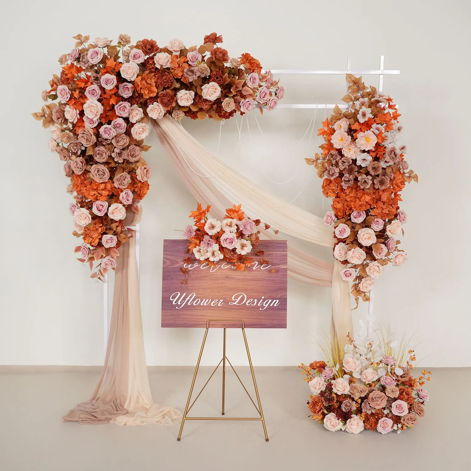 

Uflower Coffee Orange Rose Hang Flower Row Decor Wedding Backdrop Arch Floor Floral Table Centerpiece Ball Party Event Props