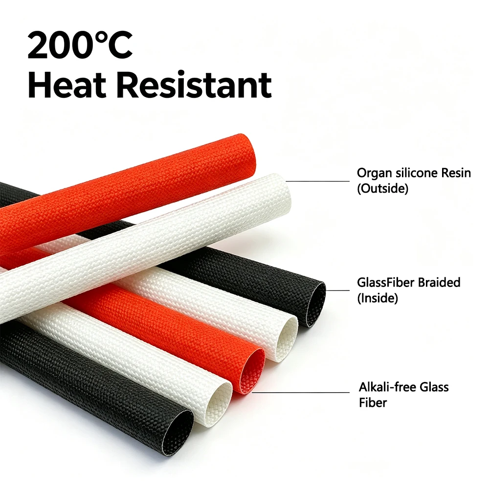 Industrial Grade 200°C Silicone Resin Braided Fiberglass Tube 1–20mm ID Fireproof Insulating Sleeve Electrical Cable Protector