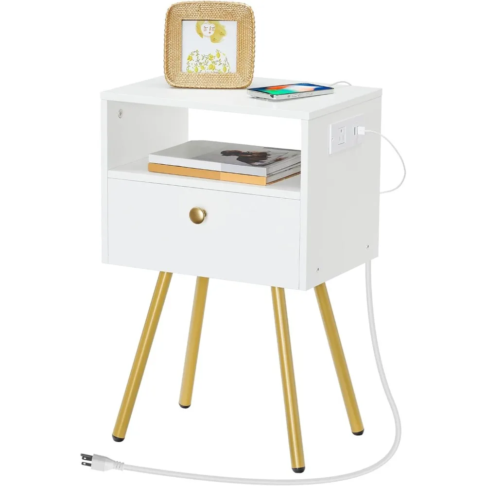 

Тумбочка с зарядной станцией, приставной столик с USB-портами и розеткой, торцевой столик для плотных помещений, прочный и стабильный, для