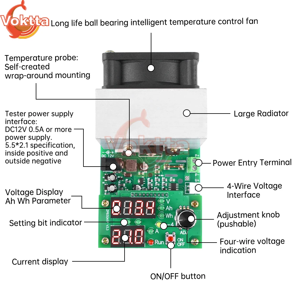 110W Battery Capacity Tester Constant Current Electronic Load Power Discharge Tester USB Voltage Tester Power Supply Monitor