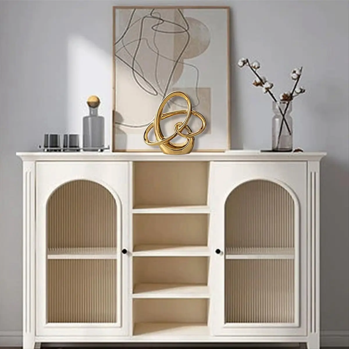 ABFW Modern Gold Decor Ceramic Geometric Sculpture, Abstract Home Accent & Tabletop Figurine A