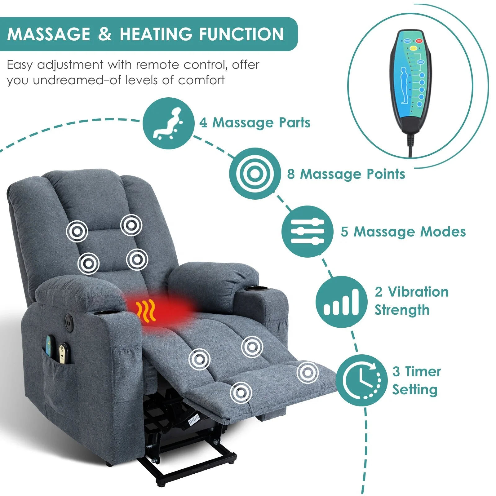 مسرح منزلي كهربائي كرسي كهربائي أوتوماتيكي لرفع الأرائك مجموعة كراسي الأثاث لكبار السن المساعدة في الالتقاط مع التدليك الحراري #4