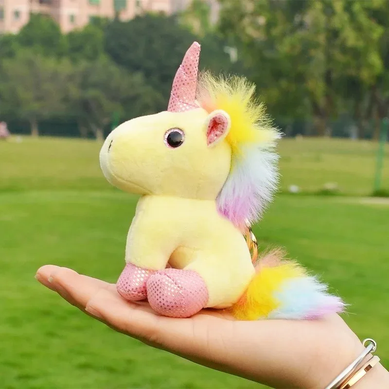 14cmCute Unicorn Plush Pendant Plush Toy Cartoon Rainbow Colors Plush Unicorn Doll Keychain Bag Keychain Pendant Children's Gift