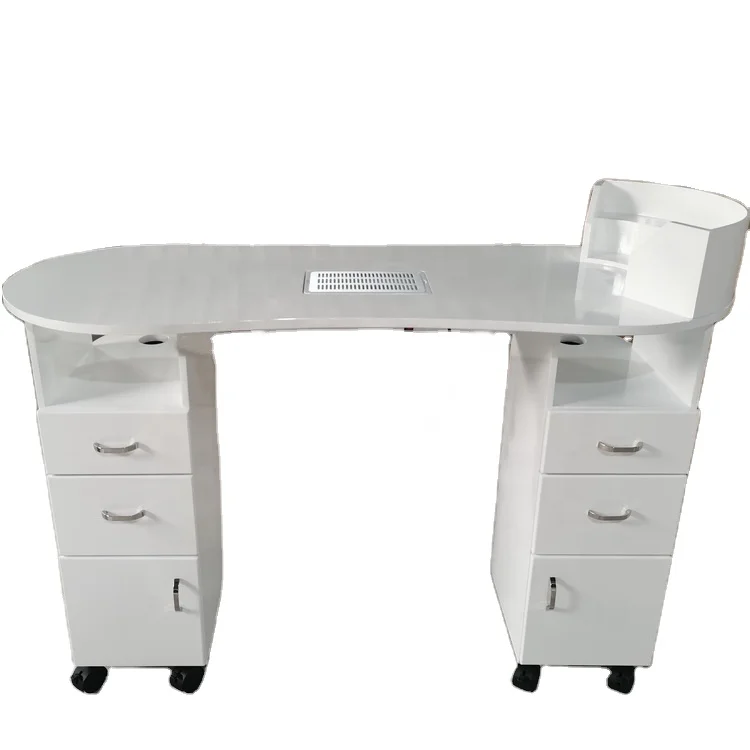 2024 Hot Sale Modern MDF Cheap Glass Top White Manicure Nail  with Fan for   Spa Salon China Made