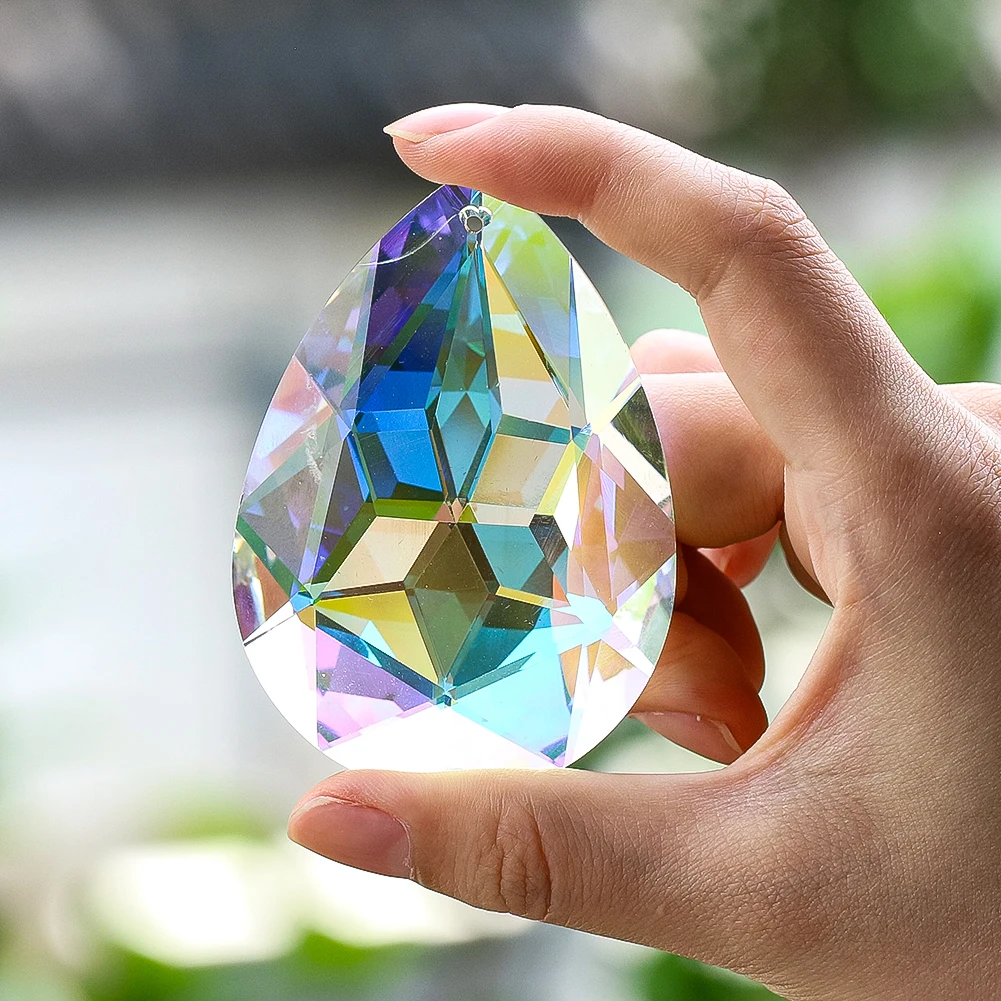 

75mm Water Drop Prism Bauhinia Flower Light Reflections Brilliant Suncatcher Nordic Garden Wedding Glitter Crystal Hanging Decor
