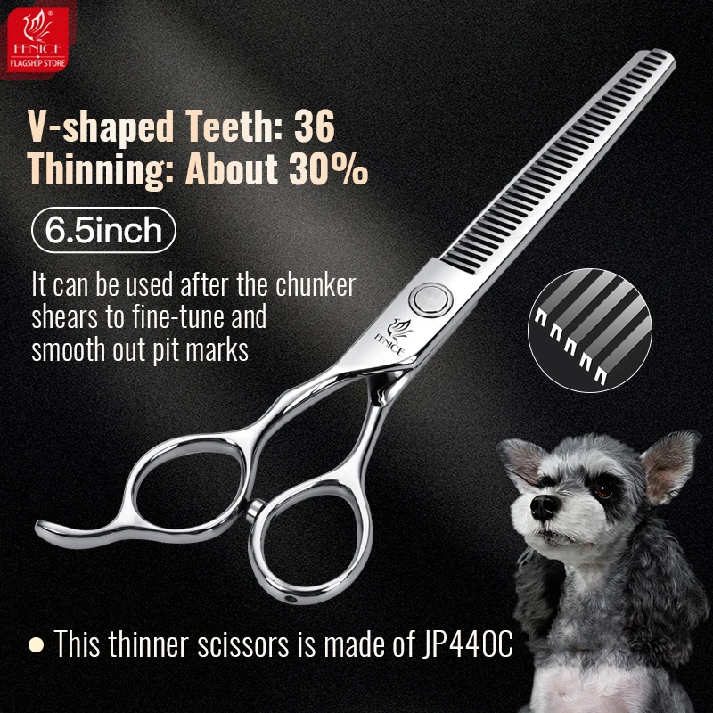 Fenice 7.0/7.5 Inch VG10 Steel Left-handed Cutting/38°Curved/Thinner/Chunker Scissors Set Pet Dog Grooming Kit for Lefty Groomer