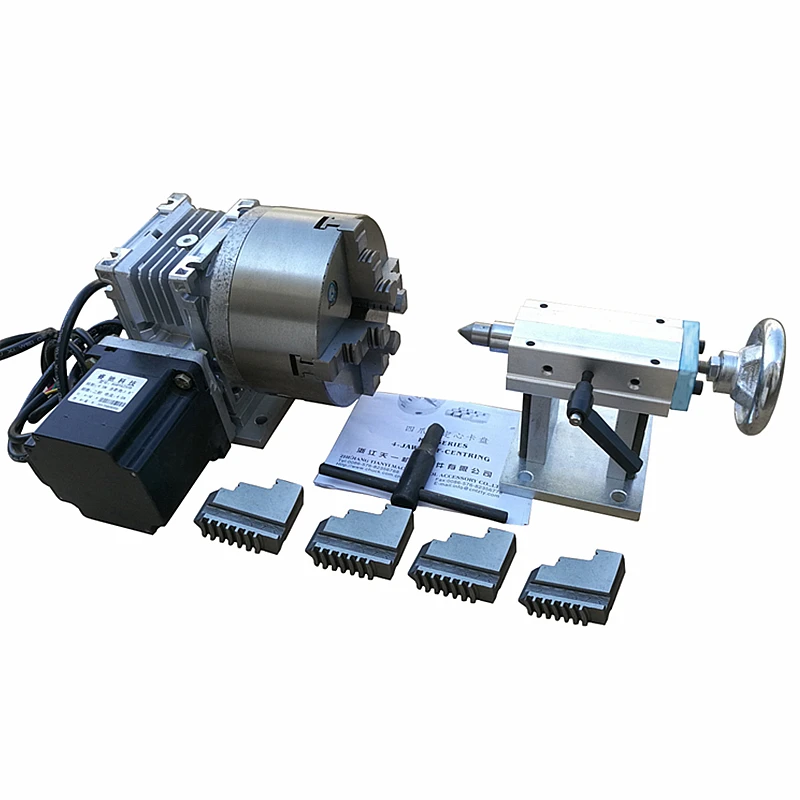 CNC Router Rotary Axis A axis 4th 86 Stepper Motor 130mm Chuck Dividing Head Tailstock for 3040 6040 6090