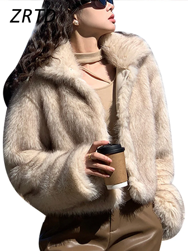 Luxury Faux Fur Short Coat Women Elegant Loose Lapel Long Sleeve Furry Jacket 2024 Autumn Winter Lady Thicken Fluffy Outwear New