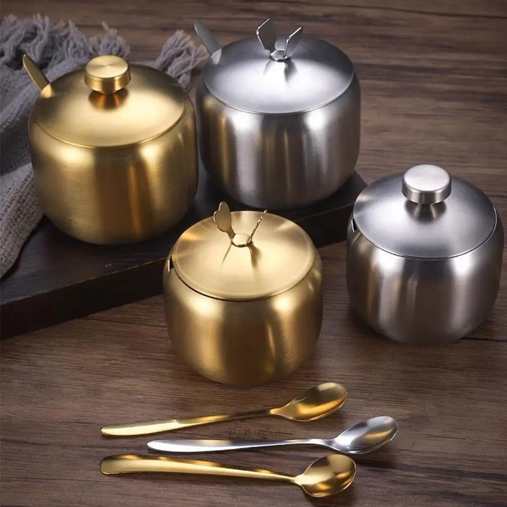 

Банка для хранения приправ из нержавеющей стали с крышкой-ложкой, нержавеющий кухонный контейнер для приправ, большая емкость, банка для специй, кухня