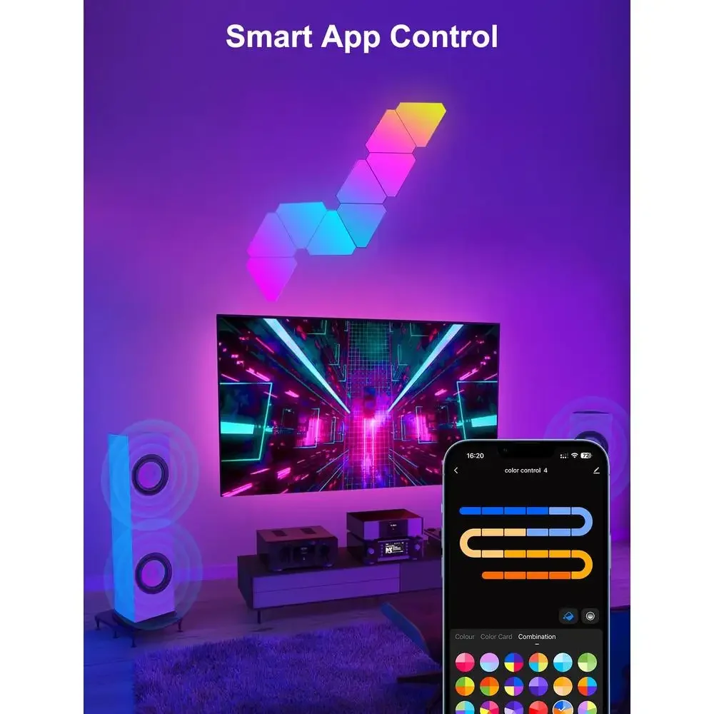 DIY مثلث LED أضواء الجدار المنزل الذكي RGB الألعاب الإعداد أليكسا جوجل مساعد الموسيقى مزامنة الإضاءة المحيطة الزينة #6