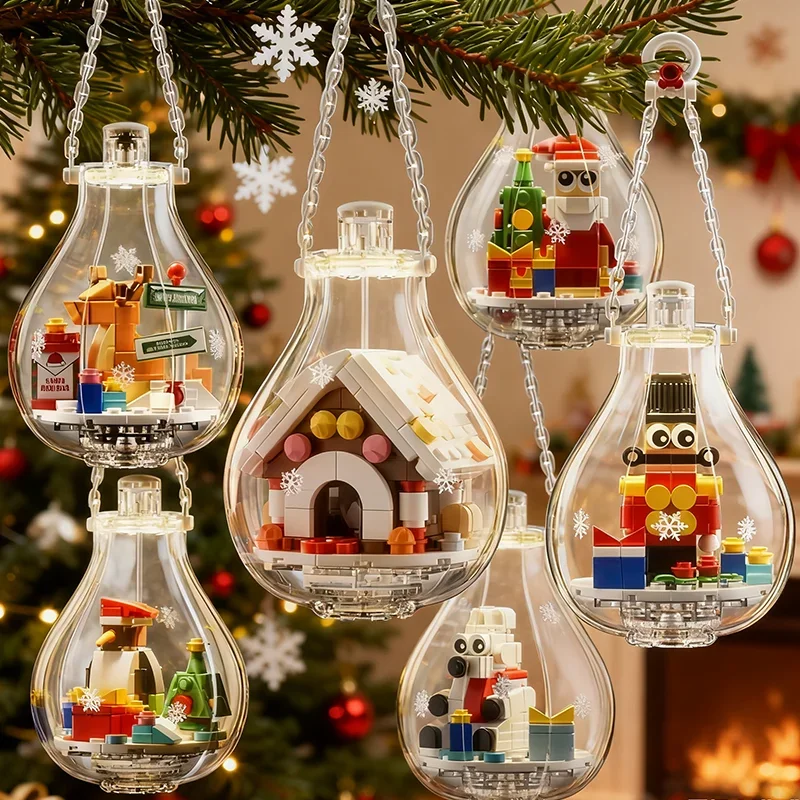크리스마스 전구 마이크로 블록 장식 DIY 미니 브릭스 크리스마스 산타클로스 축제 홈 파티 장식 미니어처 장난감 선물