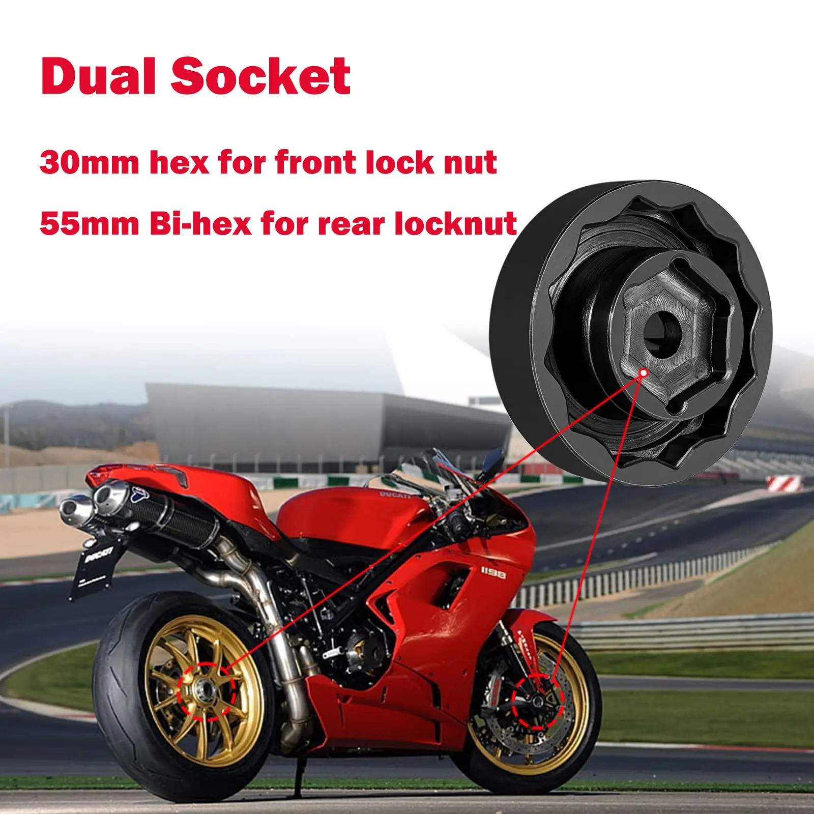 Front Rear Wheel Socket Nut Tool For Ducati 1098 1198 1199 Panigale Multistrada Diavel - 55mm + 30mm 1/2