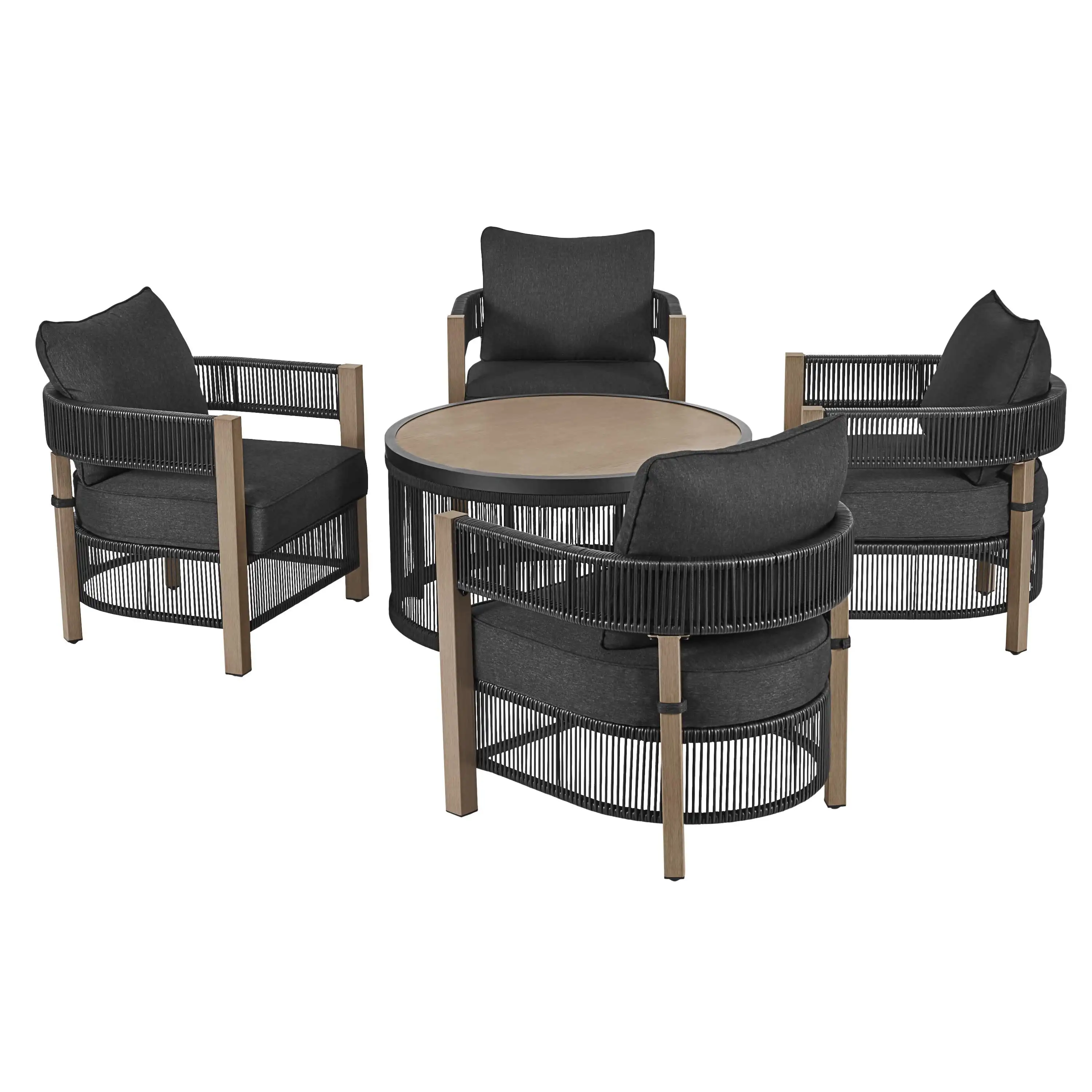 Tarren 5-Piece Wicker Outdoor Conversation Set Black Weather Resistant Durable and Ensures The Perfect Place for Family