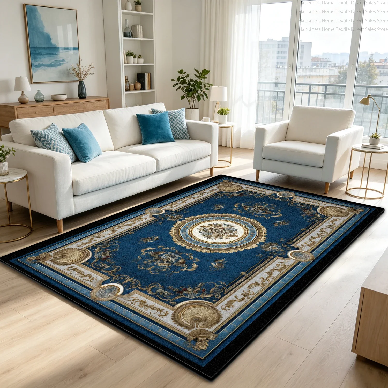 Blue Black European Style Luxury Living Room Carpet Decoration Bedroom Washable Antiskid Rug Plush Soft Office Entrance Door Mat
