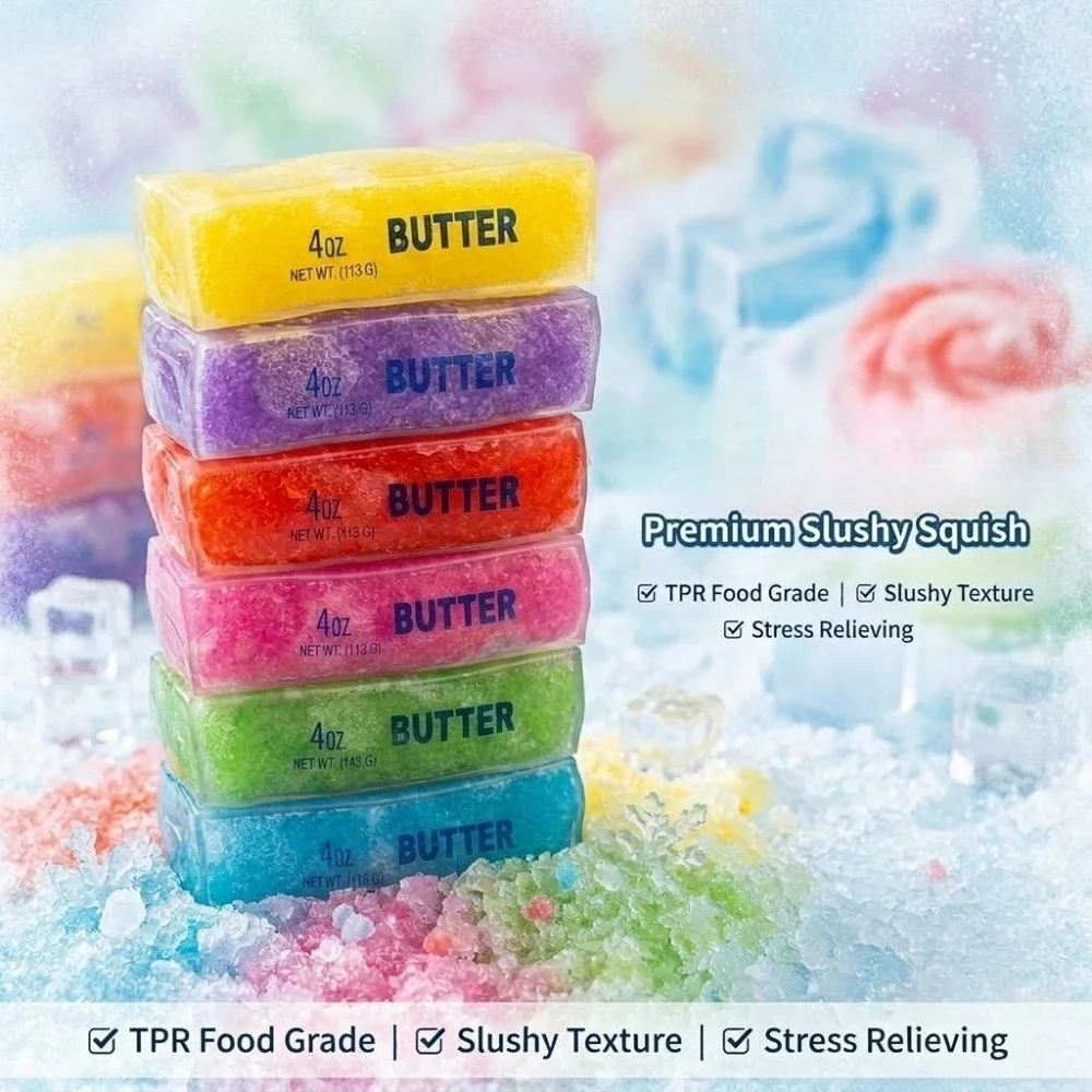 12PCS Wholesale Butter Bar Squishy Toy, Icy Slush Texture Squeeze Fidget Toy, Stress Relief Decompression Squishy for Kids