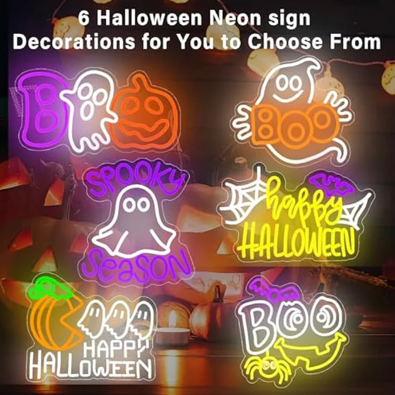 Halloween fantasma sinal de néon roxo assustador temporada iluminar sinal decoração da parede para festa de halloween casa bar homem caverna aniversário