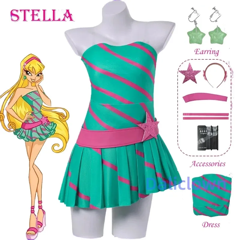 

DY2025Winx Club Stella Косплей Костюм Аниме Волшебная Фея Вечеринка Зеленое Платье Реквизит Хэллоуин Ролевая Игра Наряд Костюм Женский Маскура