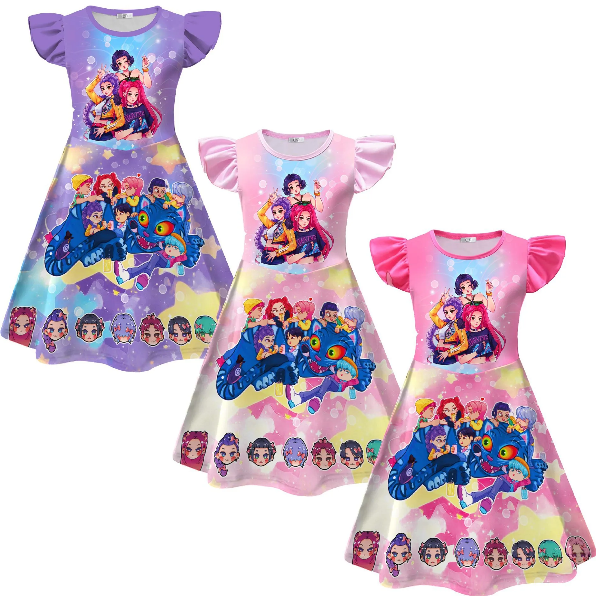 

KPop Demon Hunters Girls Princess Dress Short Sleeve Nightgowns Halloween Cosplay Costume Party Birthday Gifts Casual Dresses