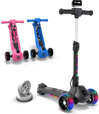 Elecorange T200/T500 Balance Electric Scooter for Kids Age 4-9, 2 Types Front Wheels, Electric Horn, Full Body Lights Up, Wide D