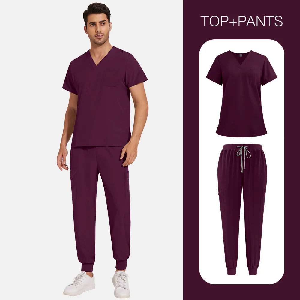 Mannen Medische Scrubs Sets Vrouwen Uniformen Slim Fit Ziekenhuis Verpleegsters Accessoires Tandheelkundige Kliniek Schoonheidssalon Spa Lab Werkkleding Kleding