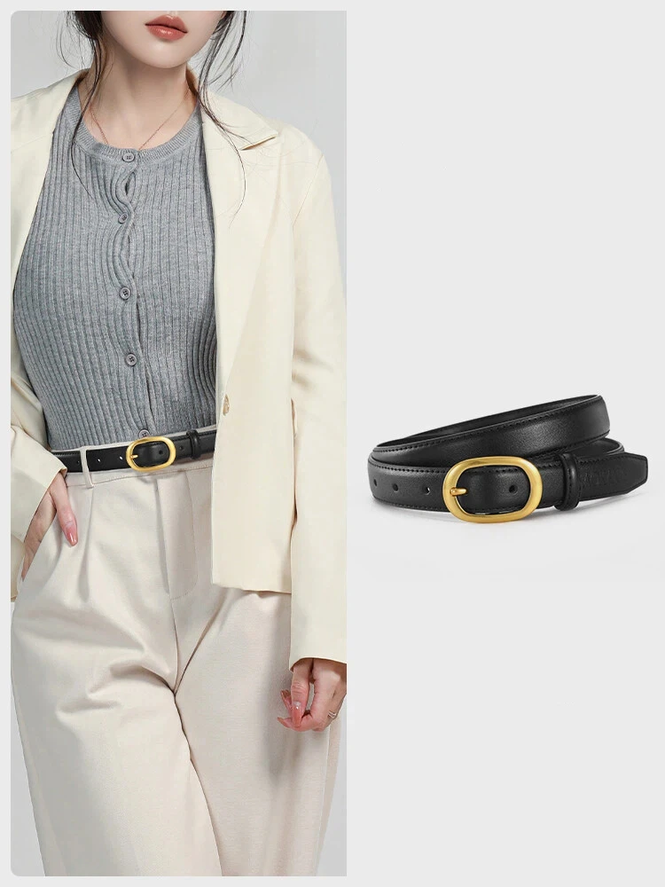 

Женский ремень из воловьей кожи с простой овальной пряжкой в корейском стиле, повседневный винтажный аксессуар для брюк, джинсов, юбок