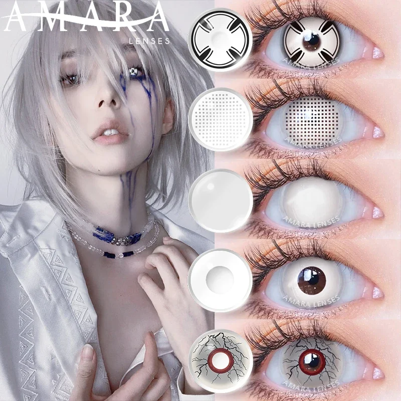 AMARA Cosplay White Color Contact Lenses for Eyes Yearly Makeup Halloween Masquerade Beauty Contact Lenses Eye Christmas Party