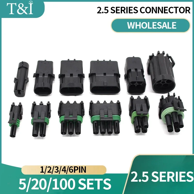 

5/20/100 Sets Automobile connector 2.5 series 2P waterproof high current harness plug terminal sheath 12015792 12015793