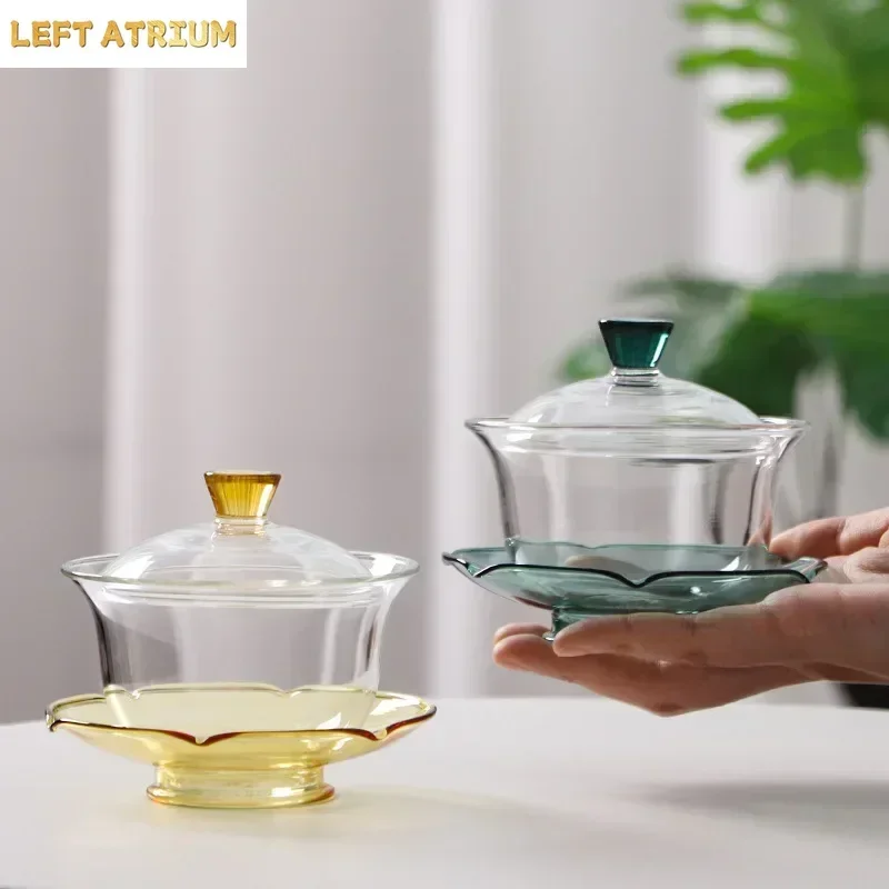 High-Temperature Resistance Anti-Scald Explosion-Proof Glass Gaiwan, Thickened Lotus Tea Ceremony Bowl Making Device, Borosilica