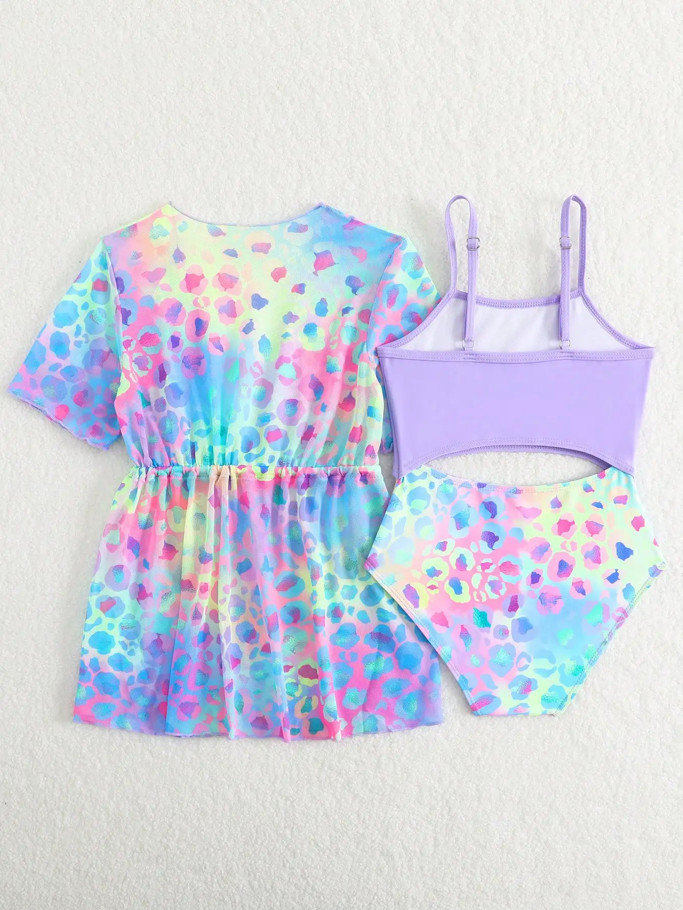 

Women 2 Piece Swimsuit Set With Rash Guard Kimono Leopard Print Beach Vacation