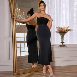 Dropshipping Black Maxi Wedding Guest Dress Women Strapless Velvet Boning Corset Party Dress Sexy Long Formal Occasion Dress