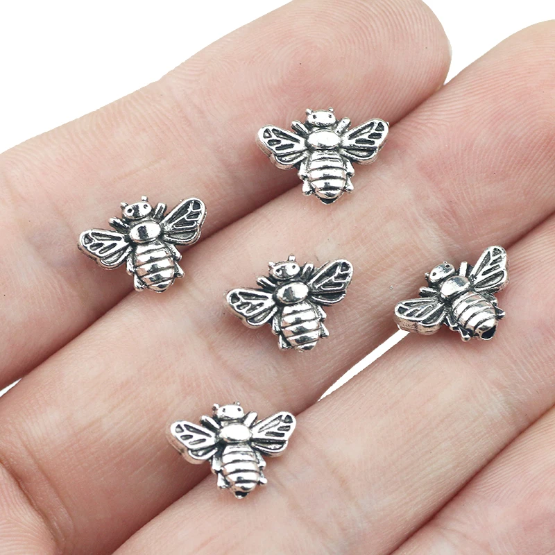 20piece/lot  Antique Silver Color Bumble Bee Honeybee Insects Charms Pendants Beads For DIY Jewelry Making