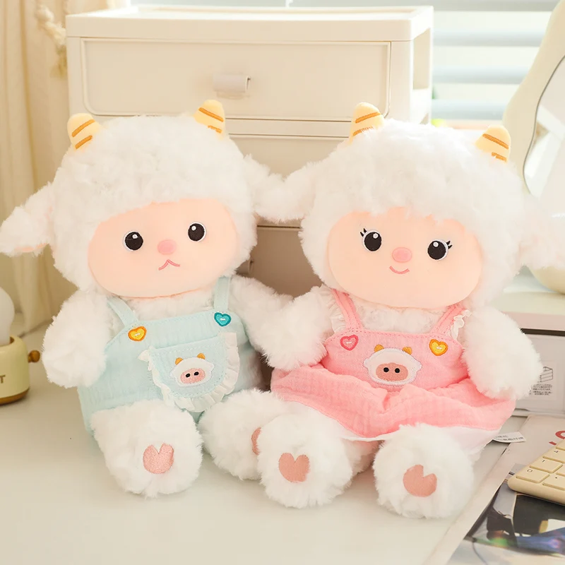 

Kawaii Couple Sheep Plush Toys Cartoon Soft Stuffed Animals Fluffly Lamb Plushie Dolls Hug Pillow Couple Wedding Prop Girls Gift