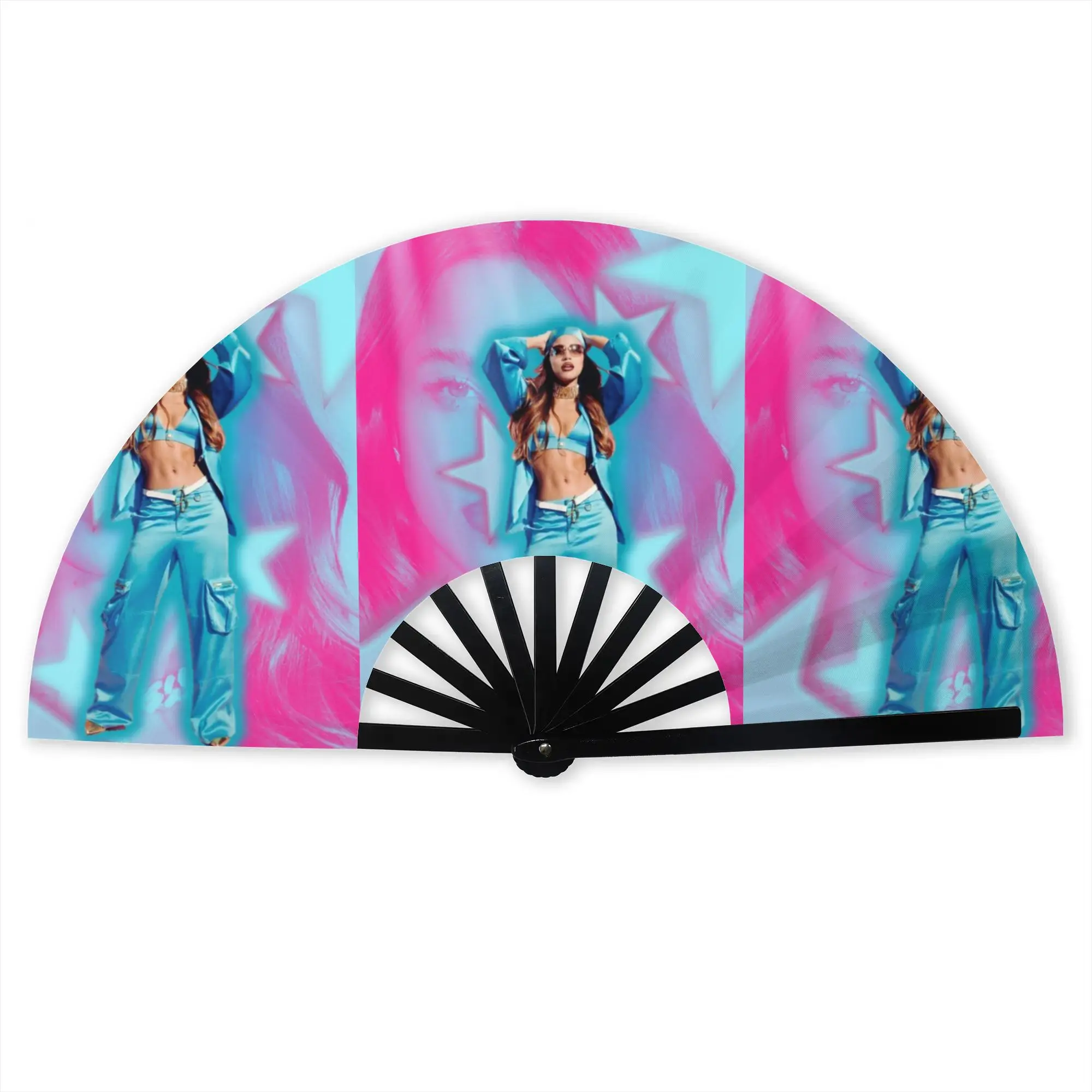 E-Emilia Mernes Folding Hand Fan DIY Mp3 Singer Poster Polyester Fabric Fan Funny Summer Accessory Decorative Fans