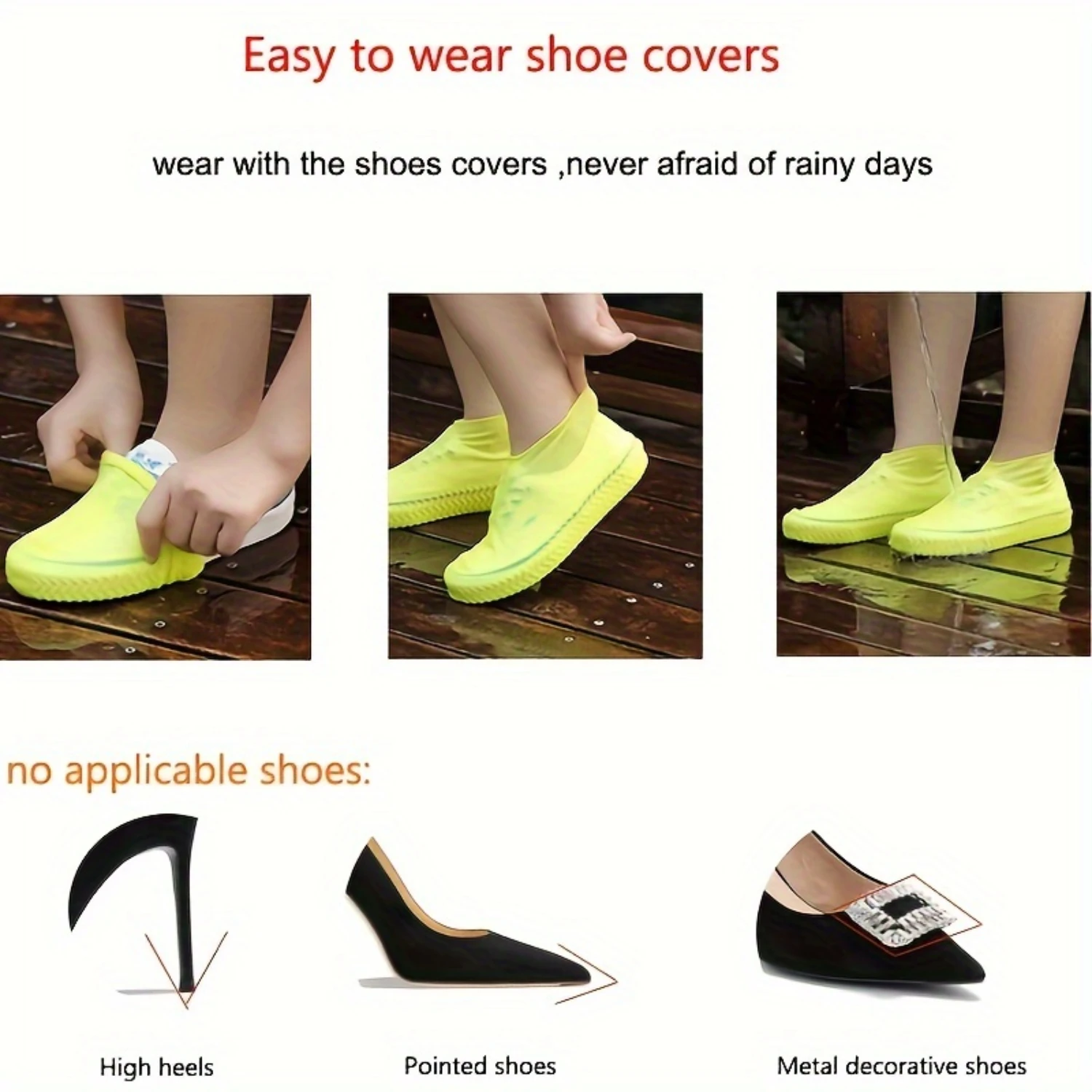 3 Pairs Waterproof Non-Slip Shoe Covers - Durable, Latex, Reusable - Rainy Day Protection