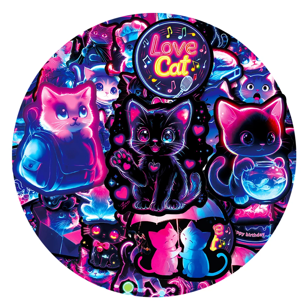 

10/30/50pcs Cartoon Cute Neon Animal Cat Stickers Kawaii Creative Graffiti Decals Scrapbooking Luggage Phone Sticker Decoration